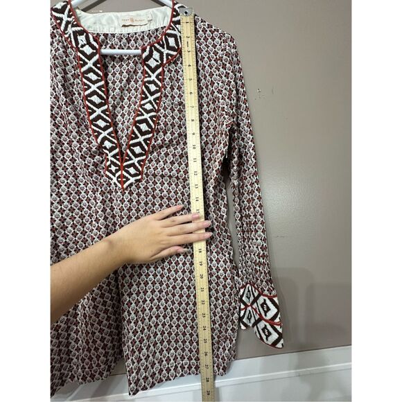 Tory Burch Boho Peasant Collar Lightweight Cotton 70s Pattern Long Sleeve Blouse - Picture 9 of 11